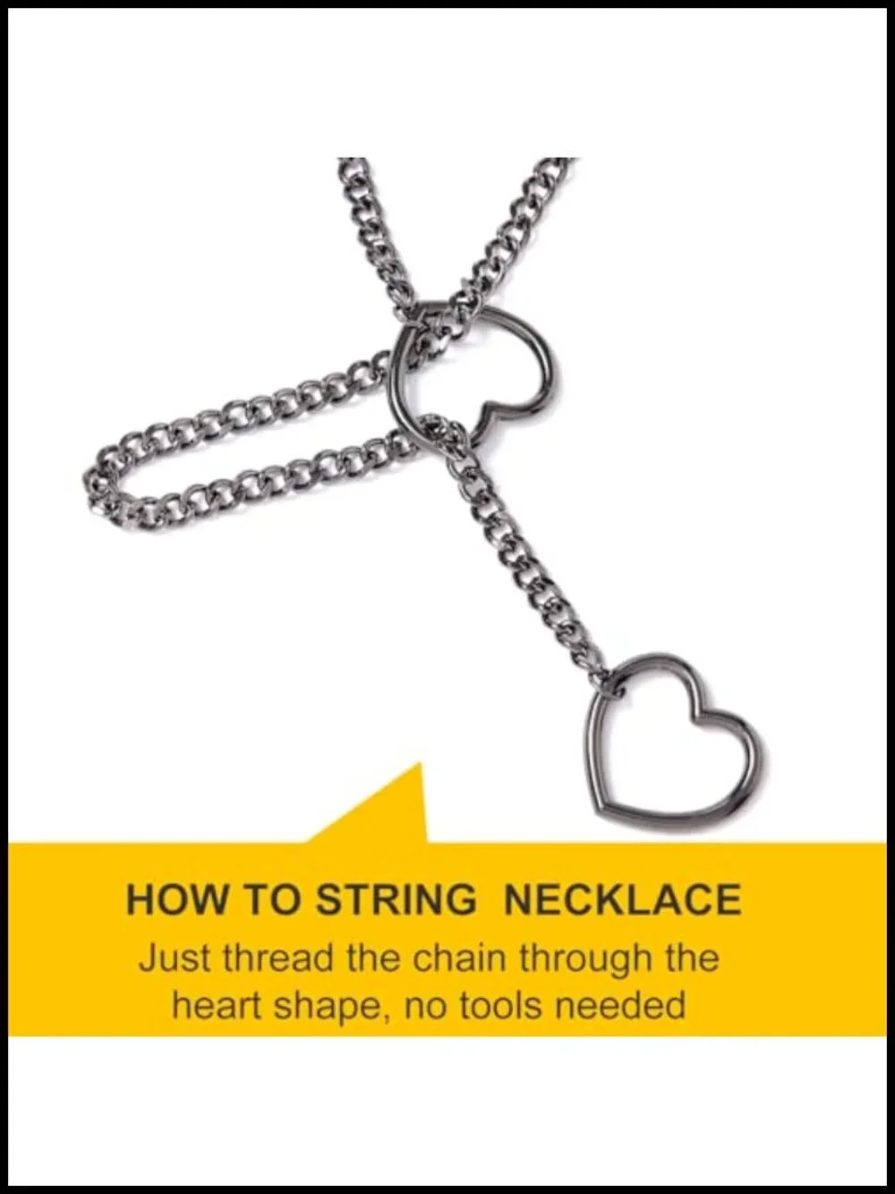 Heart Slip Chain Necklace Women Stainless Steel Lariat Y Necklace Cuban Choker